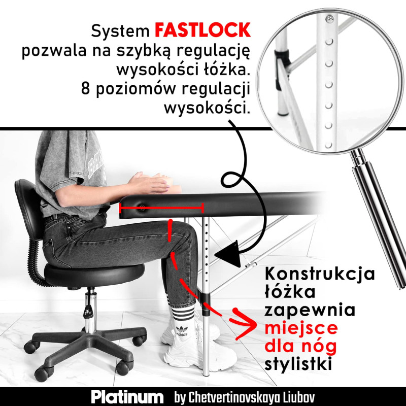Łóżko Kosmetyczne Składane 60 cm + Materac Memory + Lampa Pierścieniowa PLATINUM - Zestaw №8