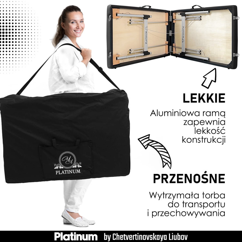 Łóżko Kosmetyczne Składane 60 cm PLATINUM + Lampa Pierścieniowa LED PLATINUM — Zestaw №5