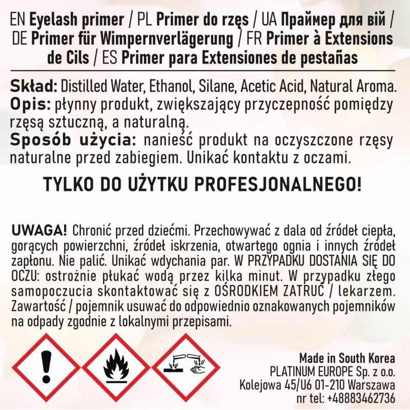 Primer do przedłużania rzęs bez zapachu PLATINUM 15 ml