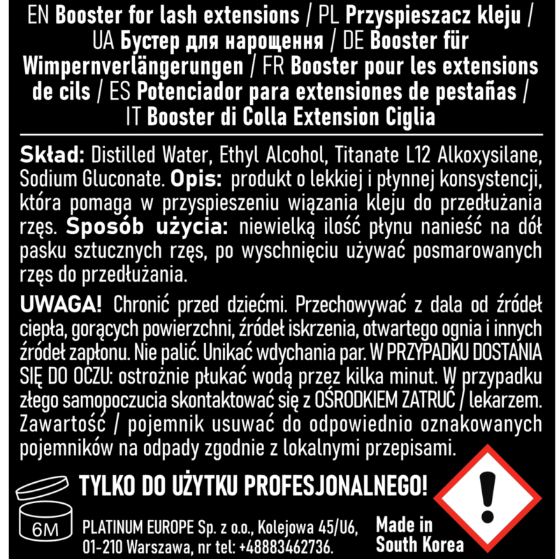 Booster-Przyspieszacz kleju do przedłużania rzęs bez zapachu PLATINUM 15 ml