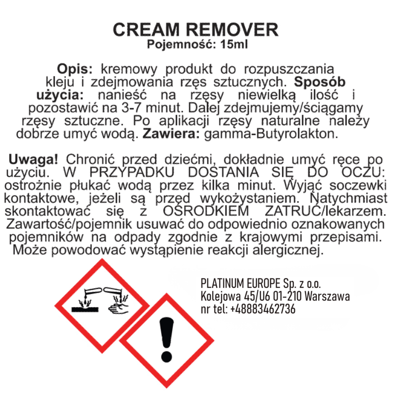 Remover kremowy do przedłużania rzęs Melon PLATINUM 15 ml