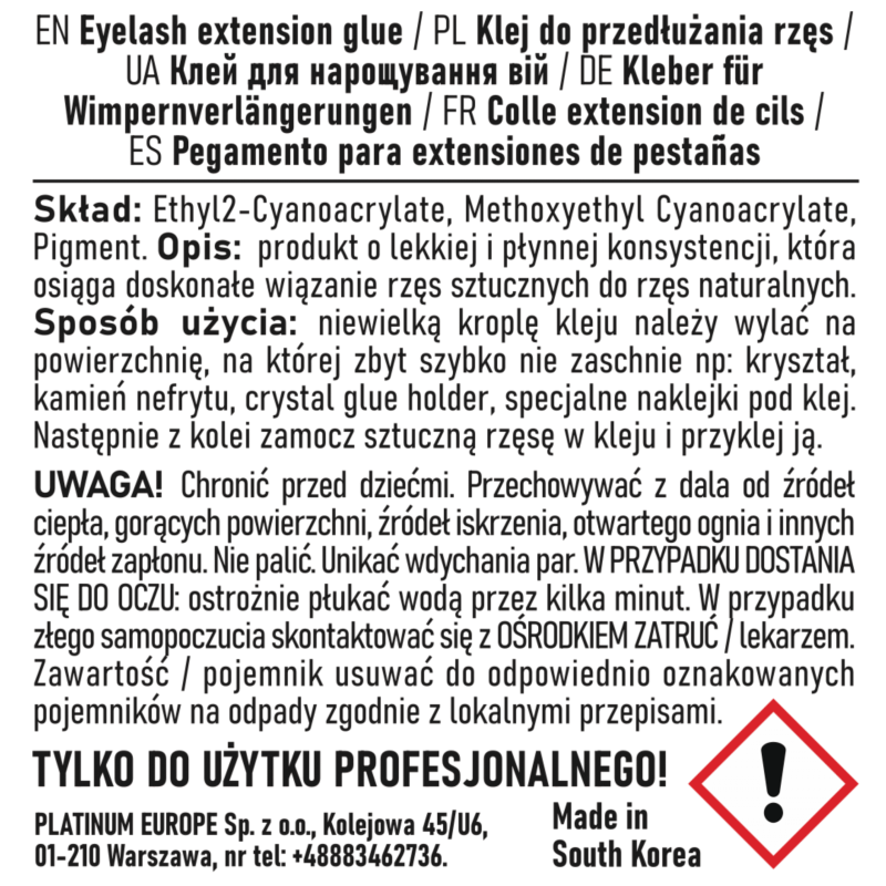 Klej do przedłużania rzęs Crystal PLATINUM 5 ml