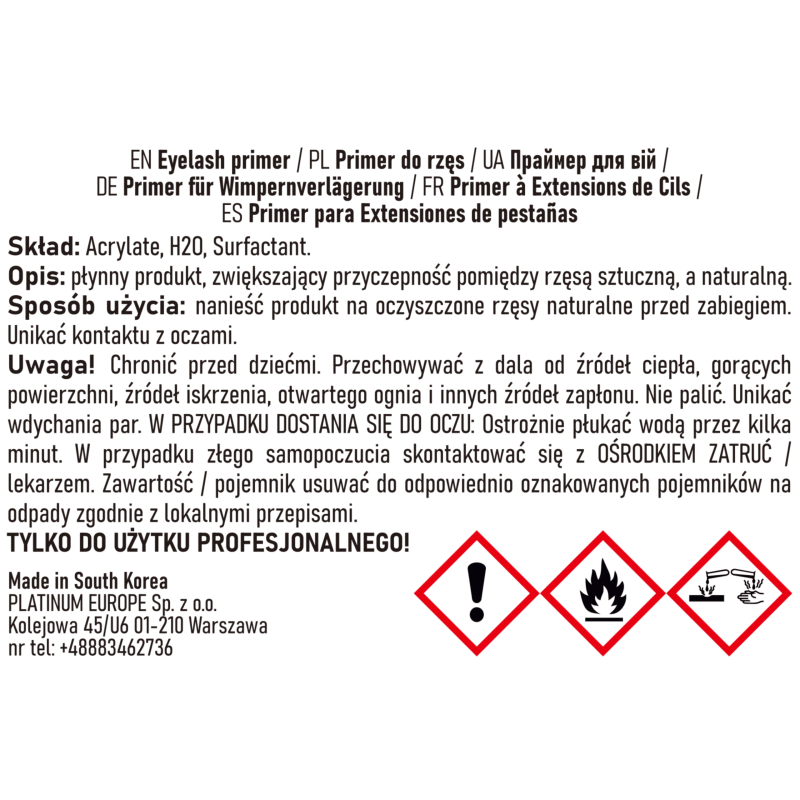 Primer do przedłużania rzęs bez zapachu PLATINUM 15 ml