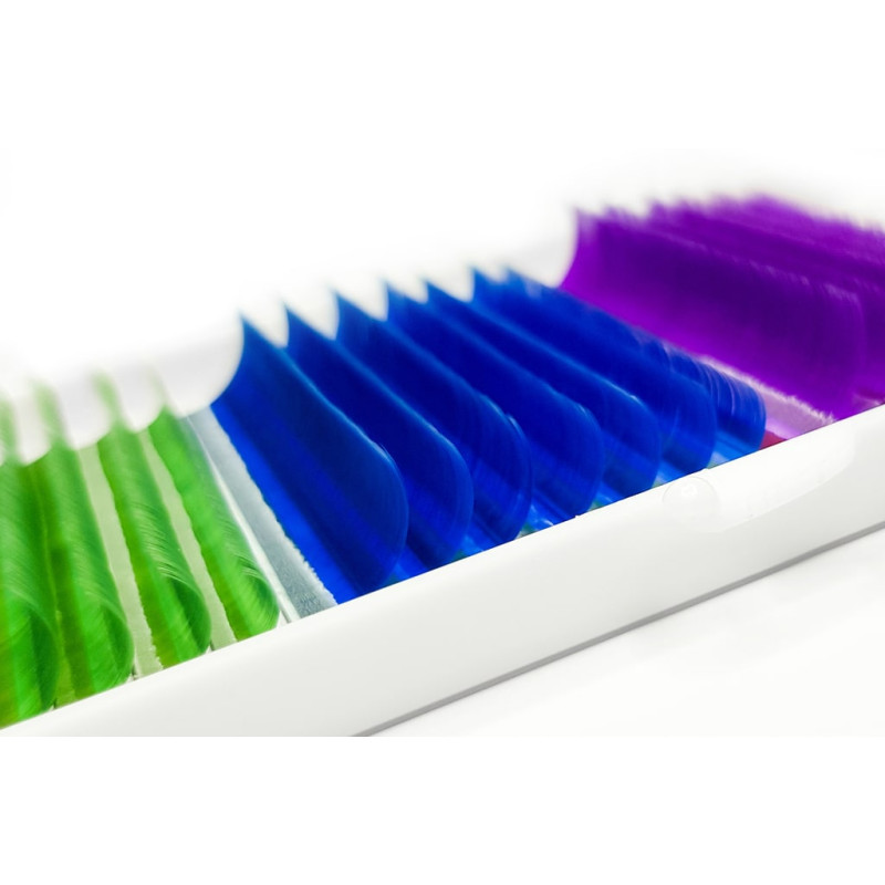 Wimpernverlängerung Farbige (Violett/Blau/Grün) PLATINUM Biegung СC 0.10 8–13mm