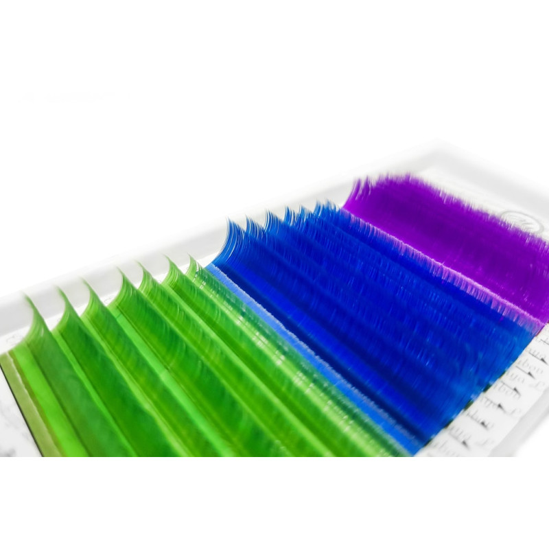 Wimpernverlängerung Farbige (Violett/Blau/Grün) PLATINUM Biegung СC 0.10 8–13mm