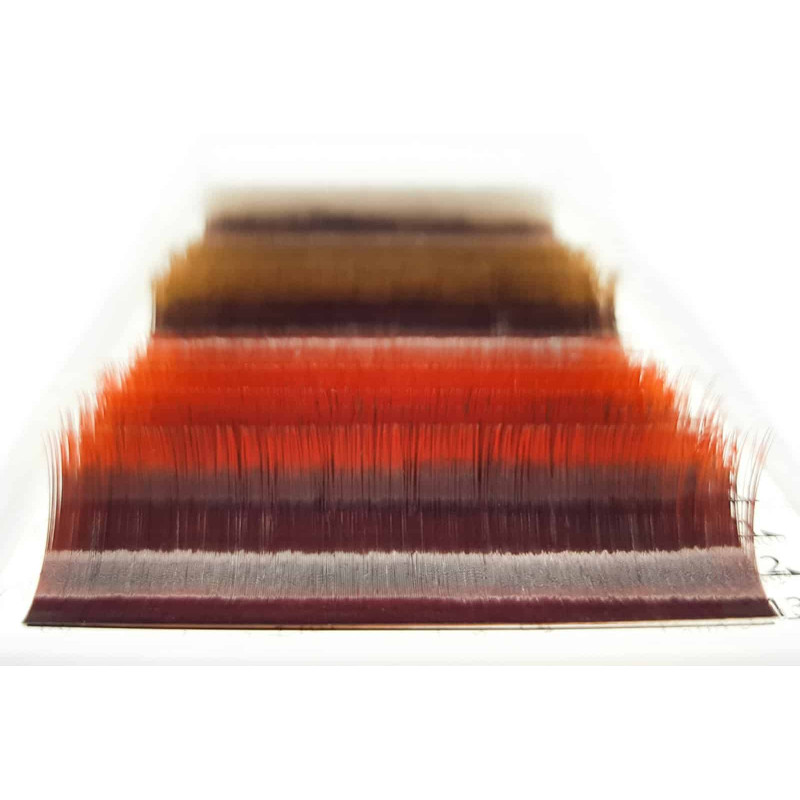 Eyelash Extensions Color Ombre MIX (White/Brown/Red) PLATINUM Curl CC 0.07 8–13mm