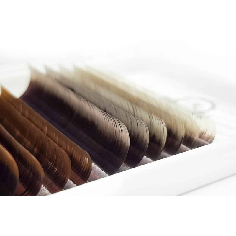 Eyelash Extensions Color Ombre MIX (White/Brown/Red) PLATINUM Curl CC 0.07 8–13mm