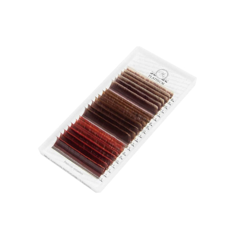 Eyelash Extensions Color Ombre MIX (White/Brown/Red) PLATINUM Curl CC 0.07 8–13mm