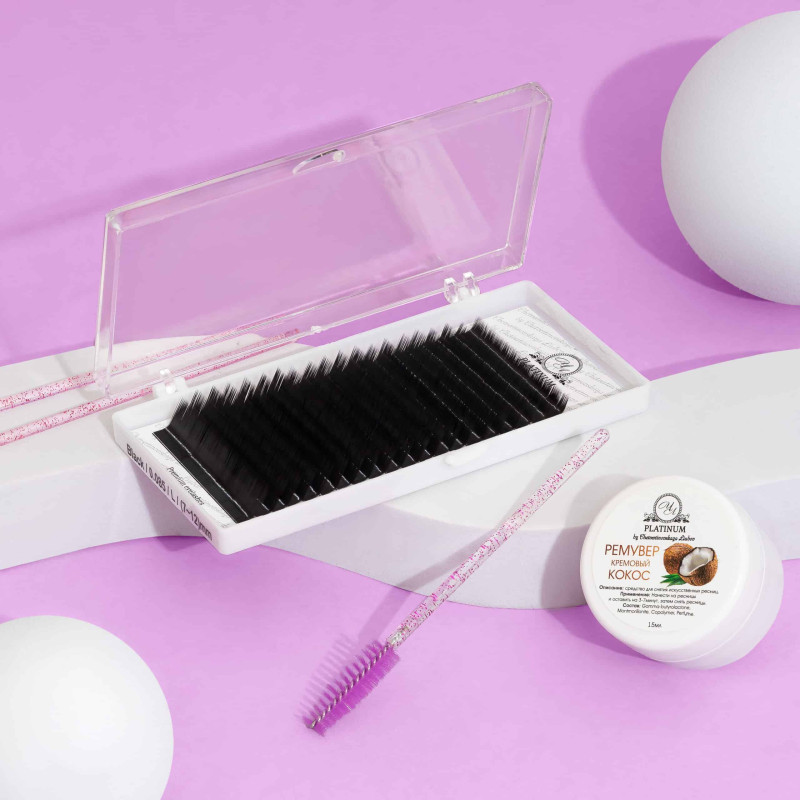 Eyelash Extensions Black PLATINUM 20 lines Сurl L+ 0.10 8-14mm