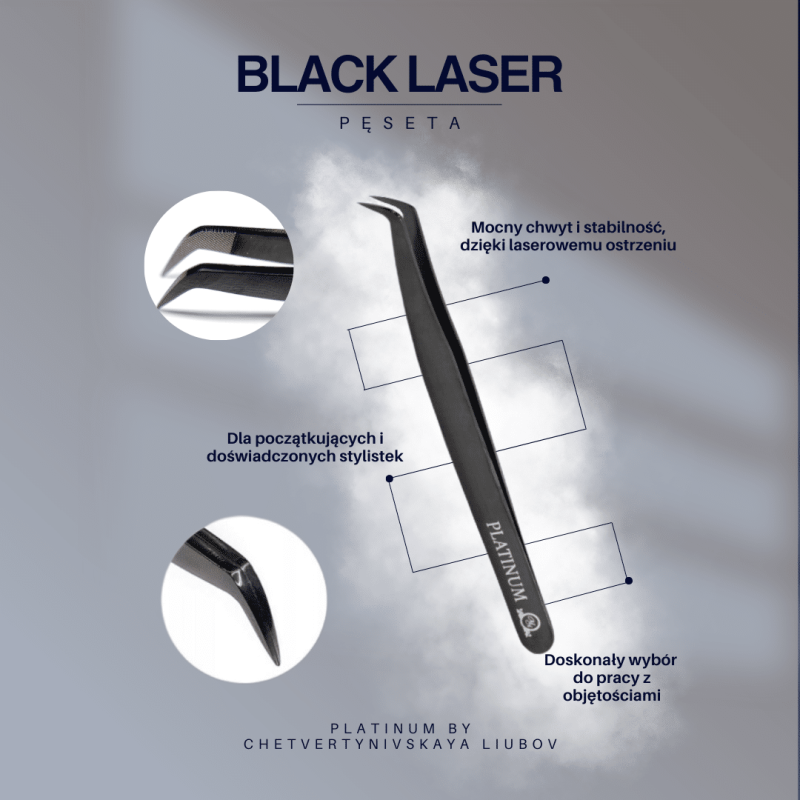 Pęseta do przedłużania rzęs Black Laser PLATINUM