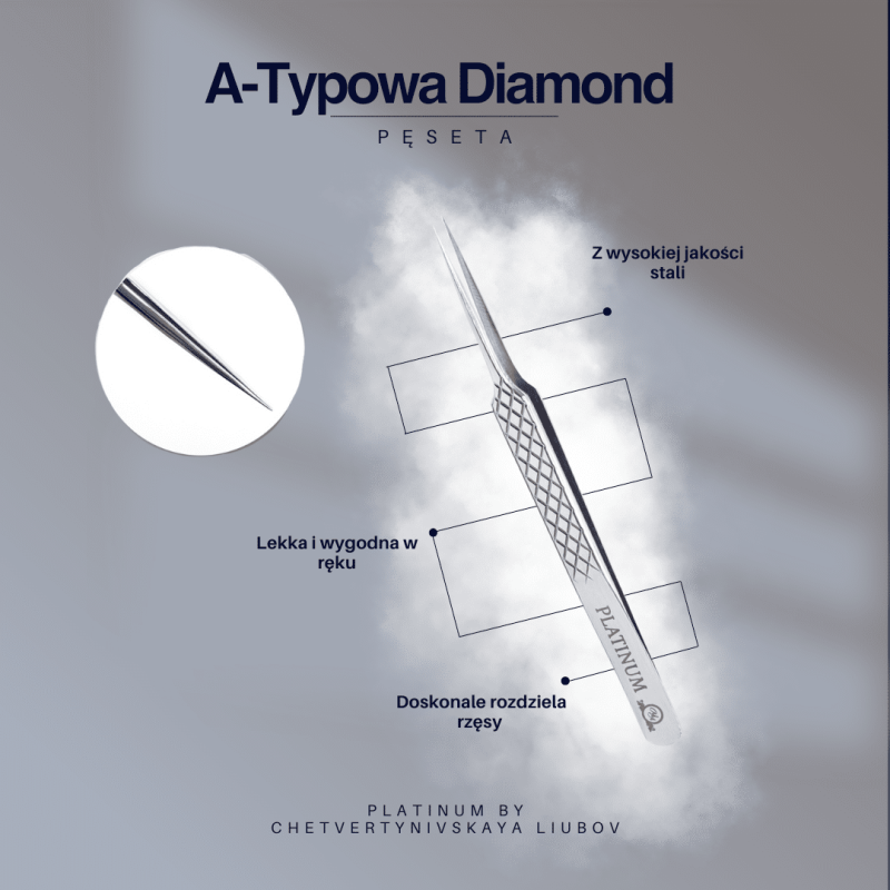 Pęseta do przedłużania rzęs A-Typical Diamond Silver PLATINUM
