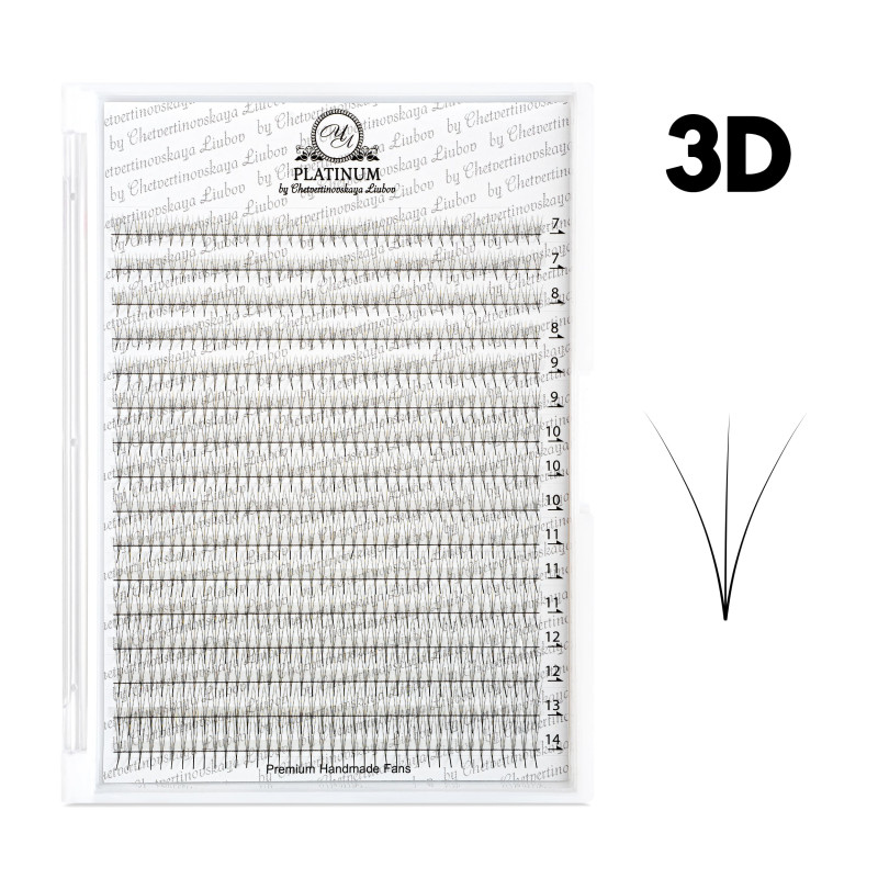 Fertige Wimpernbüschel PLATINUM 3D 0,07 Schwung D 7–14 mm