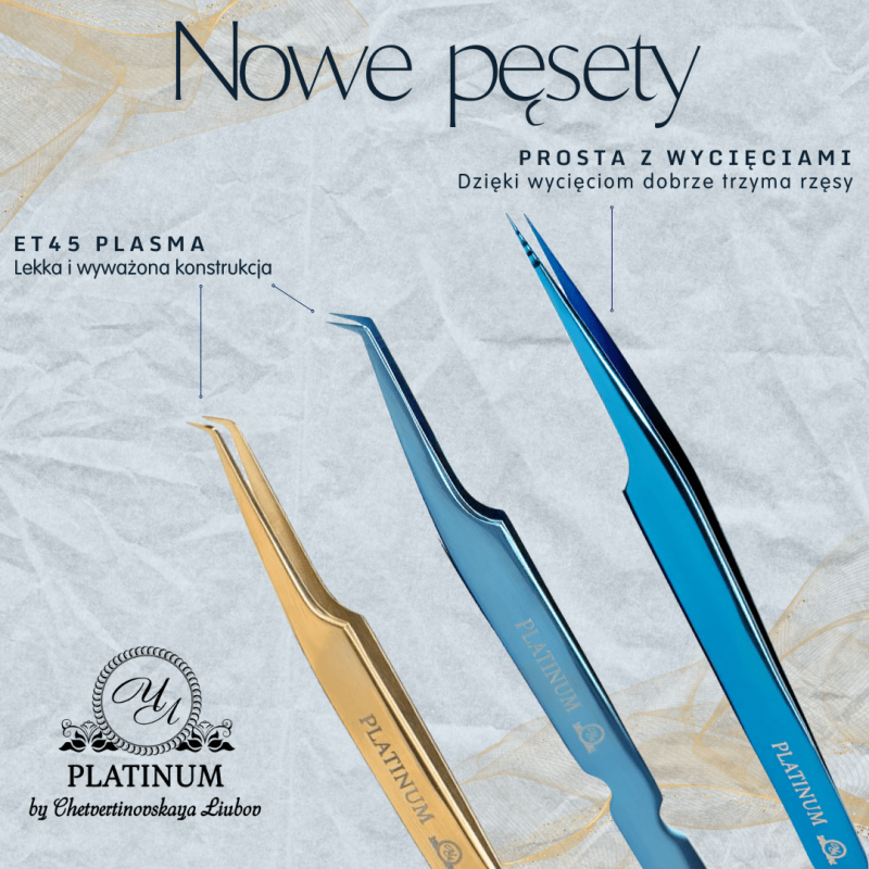 Pęseta do przedłużania rzęs ET 45 Plasma złota PLATINUM