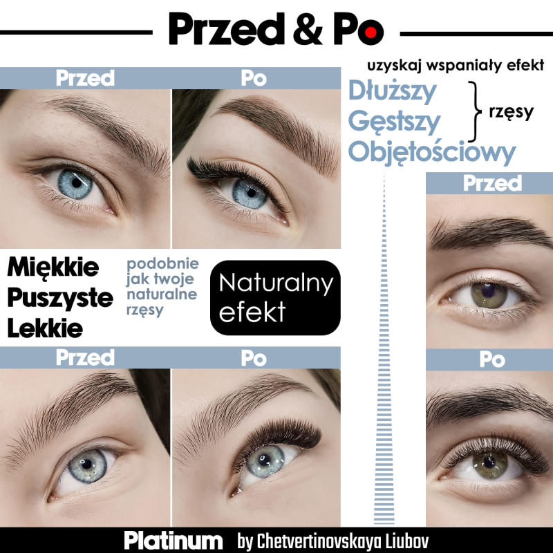 Rzęsy do Przedłużania Czarne PLATINUM 20 Pasków Skręt C 0.07 7-12mm
