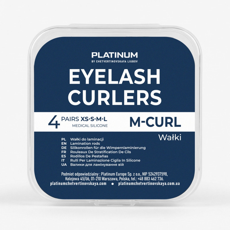 Wałeczki Silikonowe do laminacji rzęs M-Curl 4 pary PLATINUM