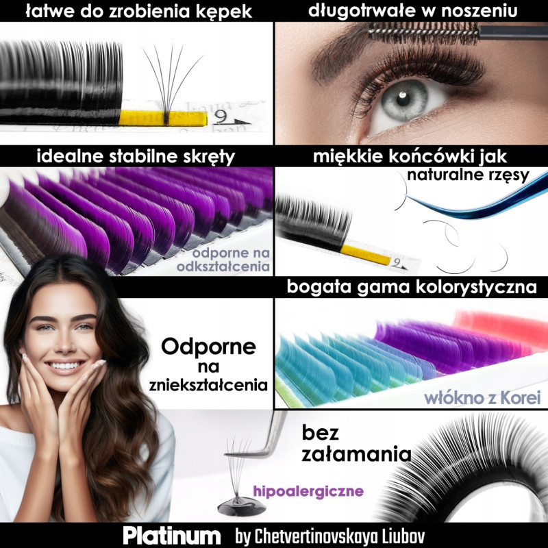 Eyelash Extensions Color Purple PLATINUM Curl CC 0.07 8–14mm